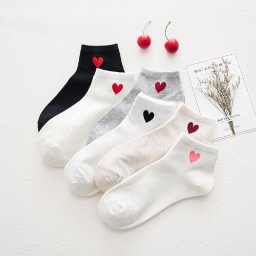 1 Pair Women Cotton Short Socks Red Heart Soft Breathable Comfortable Simple Fashion Wild Solid Color Ankle Socks Summer