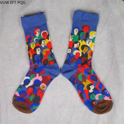 Men and women couples abstract art design socks hip hop street fashion villain plaid personality fashion cotton socks