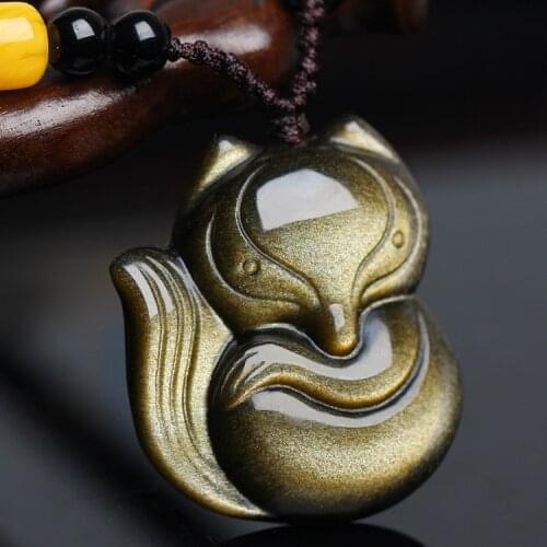 New!!! Golden Obsidian Pendant Jewelery Lovely Peach Fox Pendant Lucky Crystal