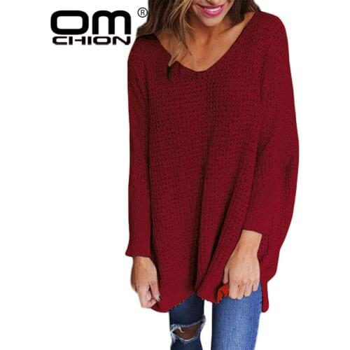 OMCHION Plus Size 3XL 2018 Autumn Winter Deep V Neck Sweater Women Casual Loose Oversized Knit Pullover Fashion Jumper LMM109