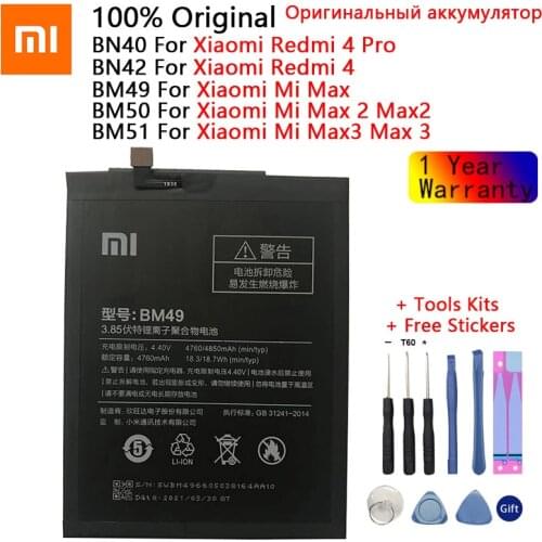 Original Battery BN40 BN41 BM49 BM50 BM51 For Xiaomi Redmi 4 Pro Prime 3G RAM 32G ROM Edition Redmi Note 4 Mi Max Max2 Max3