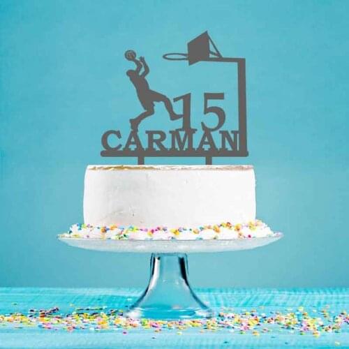Personalized Boys Birthday Cake Topper Custom Name Age Boy Playing Basketball Cake Topper For Boy Birthday Cake Decoration YC125