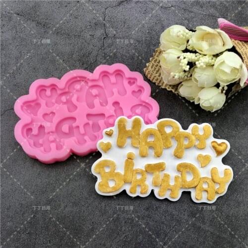 Letter Happy Birthday Card Title Silicone molds fondant mold cake decorating tools chocolate moulds wedding decoration mould