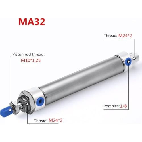 Pneumatic MA series Stainless Steel Air Cylinder bore with magnet 32mm stroke 25-300mm double acting Single Rod Air Cylinder