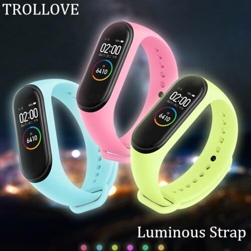 Mi Band 3 4 Strap Luminous Strap for Xiaomi mi band 3 4 Soft Silicone Miband 3 4 Accessories Mi 3 Replacement Wrist Bracelet