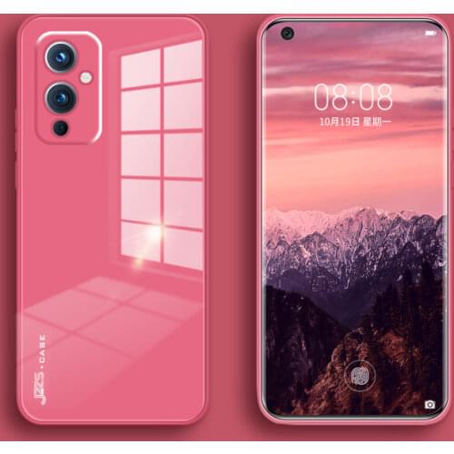 Luxury Fashion Tempered Glass Phone Case For OnePlus 9 Liquid Silicone Frame Cover For OnePlus 9 Pro Lens Protection Case