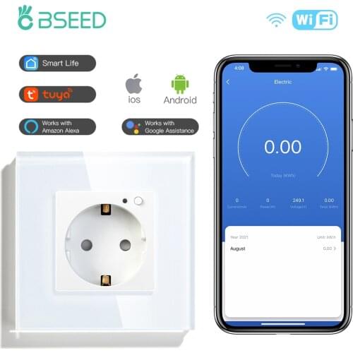 BSEED WIFI Single Power EU Sockets Double Smart Google Alexa Intelligent Wall Sockets Triple Crystal App Sockets On/Off Switches