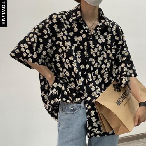 Summer New Hawaiian Mens Floral Printed Short Sleeve Shirts Harajuku Streetwear Chiffon Male Tops Couple Clothing Women Blouse