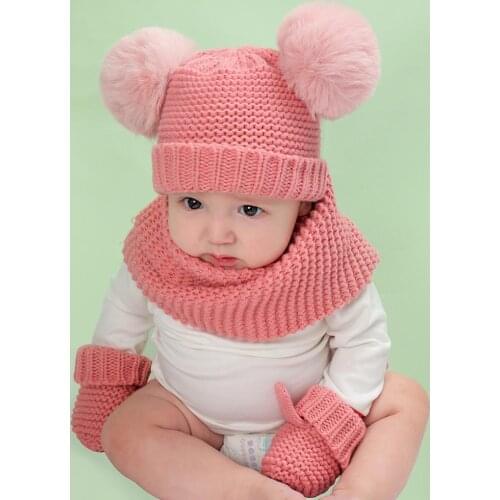 3Pcs Kids Scarf Hat Glove Sets Knitted Warm Soft Newborn Toddler Baby Girls Boys Cute Cap Head Body Accessories Cotton Clothing