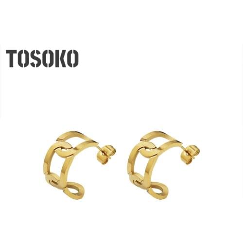 TOSOKO Stainless Steel Jewelry Hollow Geometric Splicing Earrings Womens Fashion Earrings BSF492