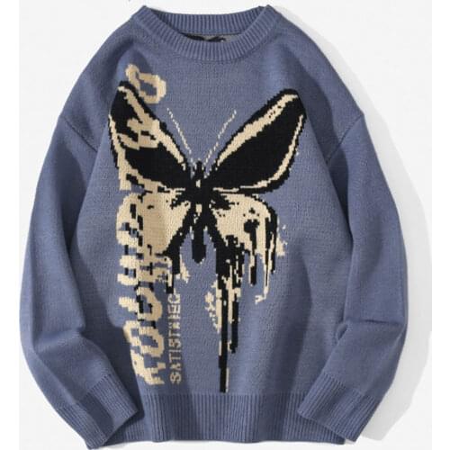 Hip Hop Knitwear Mens Womens Sweaters 2020 Harajuku Fashion Butterfly Male Loose Tops Casual Streetwear Pullover Sweaters