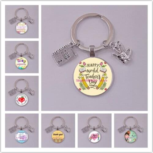 Teacher Keychain Thank You Teacher Text Keychain Charm Glass Crystal Pendant Key Ring Bag Car Keychain Teachers Day Gift