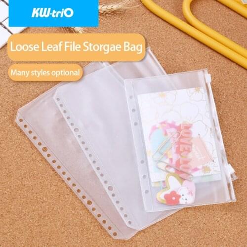 2pcs Convenient Loose Leaf Filing Storgae Bag 6-Ring PVC A5 A6 A7 6/20holes Punched Folders Bag Binder Zipper Filing Protectors