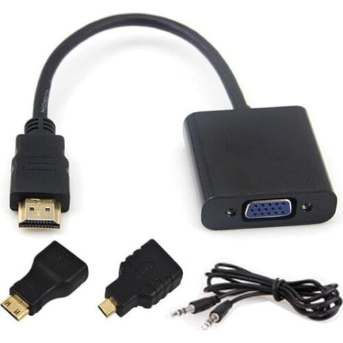 1Set Built-in 1080P Chipset HDMI to VGA with Audio Cable Micro Mini HDMI to VGA Converter Adapter for Xbox 360 PS3 PS4 PC DVD