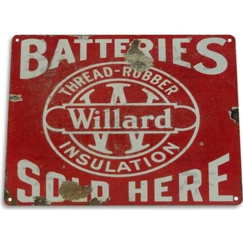 Willard Batteries Oil Gas Metal Parts Service Auto Shop Garage Metal Sign