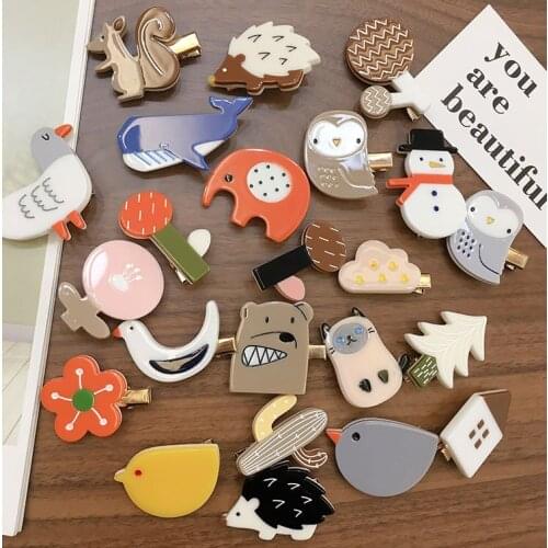 100pcs/lot DIY Simple Multi Acetic Acid Hair Clips Cartoon Animals Bang Hairpins Hair Styling Tools Accessories HA1544