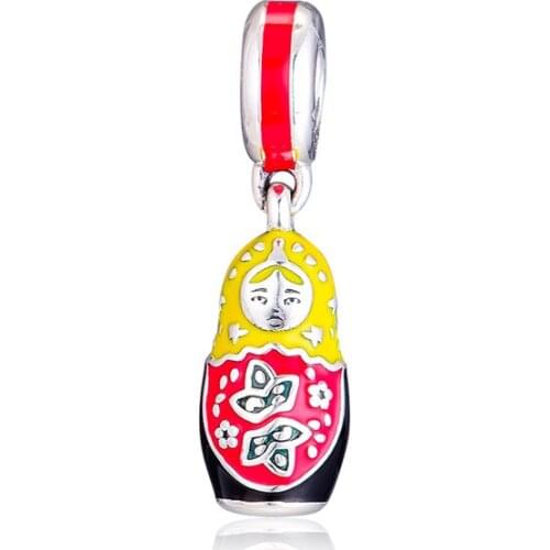 925 Sterling Silver Jewelry Matryoshka Doll Dangle For Bracelets & Bangles Mixed Color Russia Silver Charms for Jewelry Making