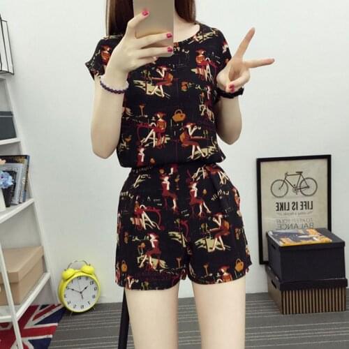 Woman Suit Female Summer Wear Loose Casual Fashion Beach Shorts Short-sleeved Shirt Two-pieces