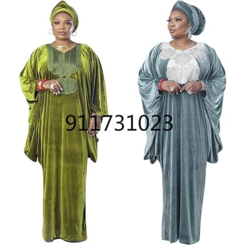 Plus Size Boubou Robe Africain Femme Outfits 2021 Dashiki African Dresses For Women Elegant Abaya Kaftan Velvet Evening Gowns