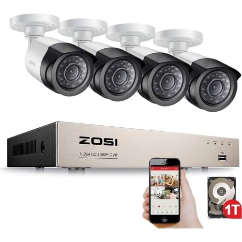 ZOSI 4 Channel 1080P HDMI P2P TVI DVR Surveillance System Video Output 4PCS 2000TVL 2.0MP Camera Home Security CCTV Kits