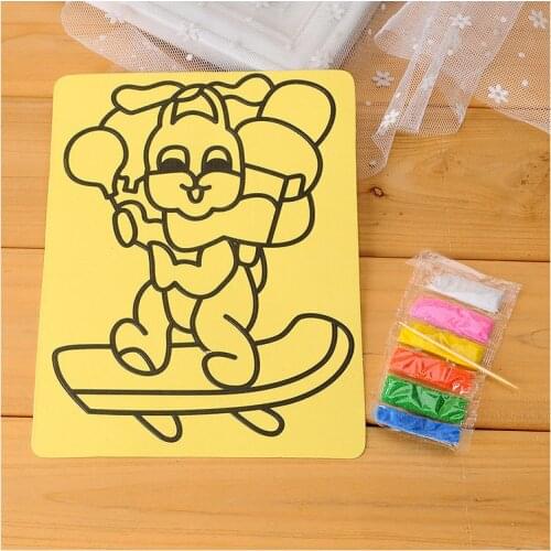 10pcs/set 6 Color Sand Art Painting Cards Set Kids with Yellow Background Educational Drawing Toys Kids Crafts