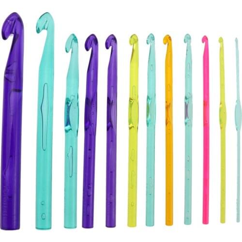 SKC Plastic Crochet Candy Color Transparent Plastic Crochet Sweater Needle Knitting Tool Crochet 12 Pack