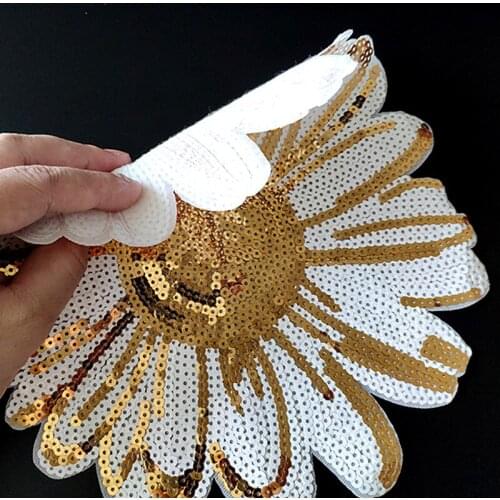 23CM Sunflower Patches For Clothing Sequins Biker Badge Embroidery Fabric Patch Sequined Women Clothes Stickers Strange things