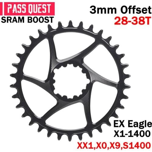 For SRAM Gx xx1 Eagle GXP PASS QUEST 3mm Offset Crankset Round MTB Narrow Wide Chainring 28T 30T 32T 34T 36T 38T Chainwheel