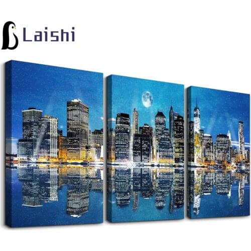 3pcs Diy City architecture night view round diamond painting cross stitch mosaic diamond embroidery home decor new year gift