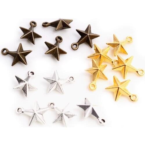 30pcs Charms 3D Solid star 11x8mm Tibetan Silver Plated Gold Bronze Pendants Antique Jewelry Making DIY Handmade Craft