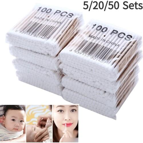 5/20/50 bags Beauty Makeup Cotton Swab Double Head Cotton Buds Make Up Wood Sticks Nose Ears Cleaning Cosmetics Health Care Tool