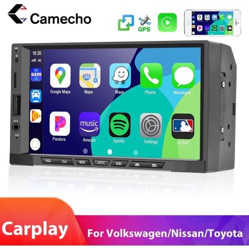 Camecho 2Din 7 Inch Wired Apple Carplay Car Radio With Wired Android Auto Stereo Touch Screen MP5 Player Support TF/USB AHD Cam