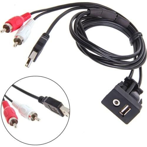 Car Boat Mot 1 Meters Length USB 2 RCA To 3.5mm Female Flush Mount AUX Stereo