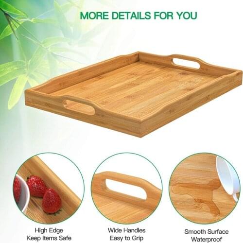 MLGB Bamboo Serving Tray with Handles Rectangular Wooden Breakfast Tray Works for Eating Working Storing Used in Bedroom