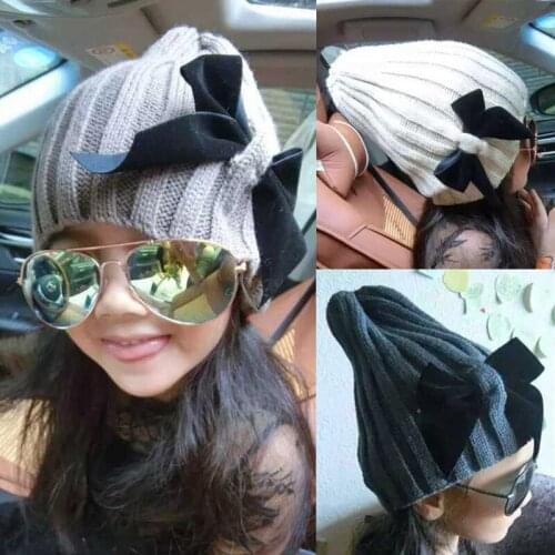 Velvet Bows Baby Hat Autumn Winter Warm Baby Girl Beanie Cap Elastic Knitted Children Kids Hats Casquette