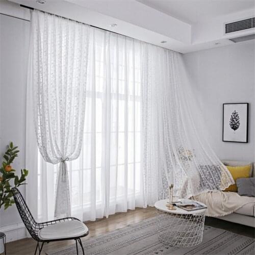 White Lace Tulle Curtains for Living Room Bedroom Window Coffee Bar Small Floral Net Fabric Sheer Curtain