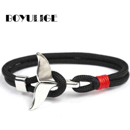 Charm Men Anchor Rope Bracelet Animal Whale Tail Black Survival Rope Weaving Navy Style Bracelet for Man Male Women Jewelry Hope