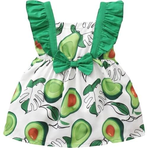 Cute Baby Girls Summer Dress Childrens Party Dresses Clothing Kids Cute Avocado Printed Sleeveless Tops Bow Dress For Girls C