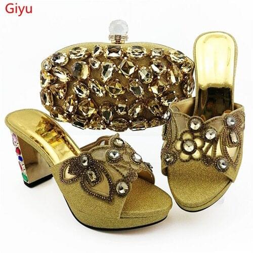 Doershow New Arrival gold Italian Shoes and Bag Sets African hot sale Shoes and Bag Sets for Party In Women Italy Shoes !SKO1-19