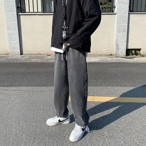 Straight Harem Jeans Summer Autumn Korean Man Loose Denim Trousers Streetwear Male Casual Pants Mens Solid Color Pants