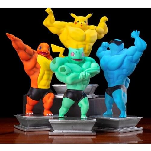 Pokemon Anime Action Figures Model toy Funny Creative Fitness Muscle Man Charmander Squirtle Bulbasaur Psyduck Collection Model