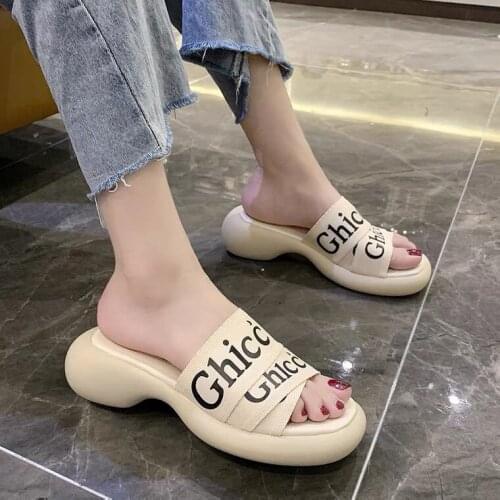 European And American Design Increased Thick-Soled Slippers Womens 2021 Summer New Platform Slipper Wearing Alphabet Sandals