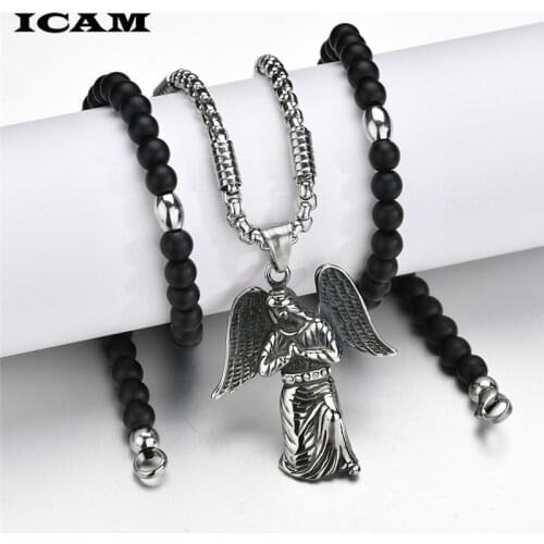 ICAM 1pcs dropshipping Celt Cross men necklace Irish Cross With Angel Wings pendant Diablo Archangel protect talisman jewelry