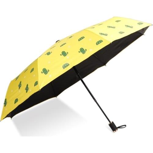Ins Cute Lady Sunny And Riany Three Floding Blackcoating Cactus Umbrella