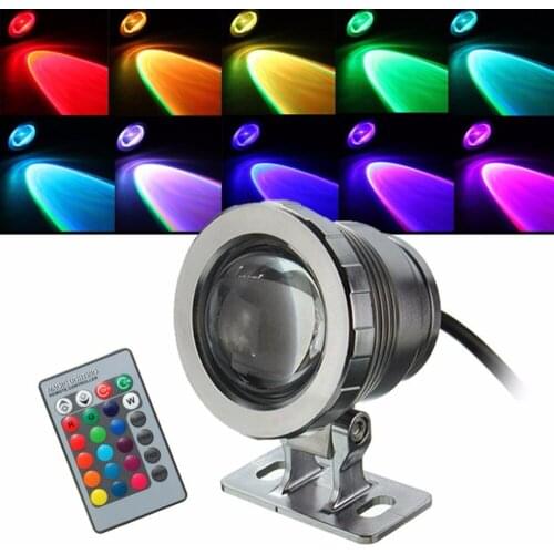 IP68 10W RGB LED Light Garden Fountain Pool Pond Spotlight Waterproof Underwater Lamp with Remote Control Black/Silver