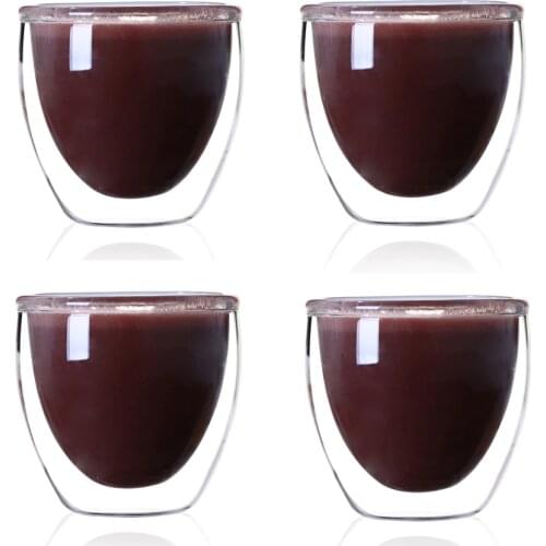 JANKNG 4 Pcs/Set Hot Transparent Double Layer Glass Tea Heat Resistant Cup Coffee Mug Insulation Cup Healthy Drink Great Gift