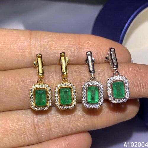 KJJEAXCMY Fine Jewelry 925 sterling silver inlaid natural gemstone Emerald female earrings Eardrop beautiful support detection