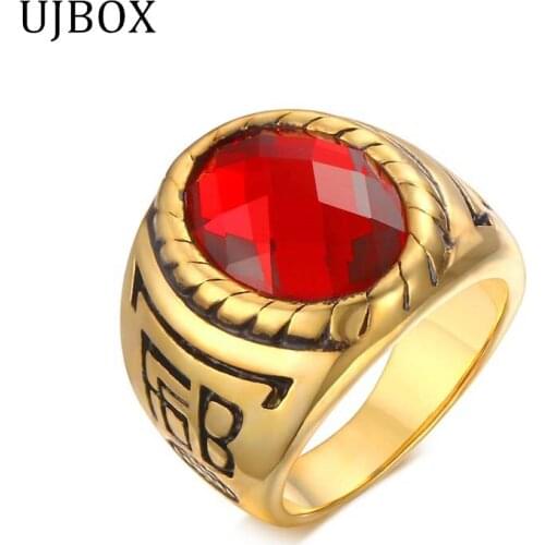 Titanium steel red stone casting ring gold-color European American personality trend jewelry Discontinued R339G