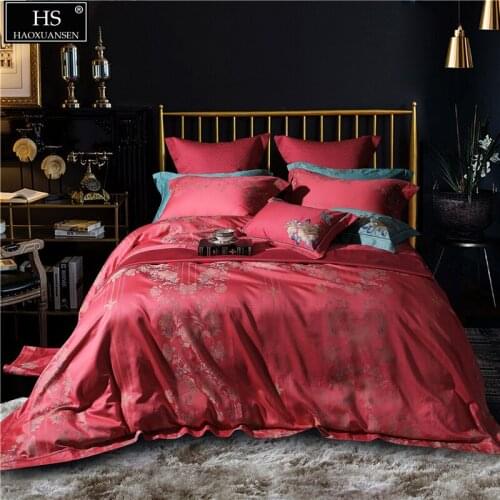 Rose Red Flowers Design Bedding Set Embroidery 4/7Pieces Queen King Size Cotton Bedspread Bed Sheets Pillowcase Duvet Cover