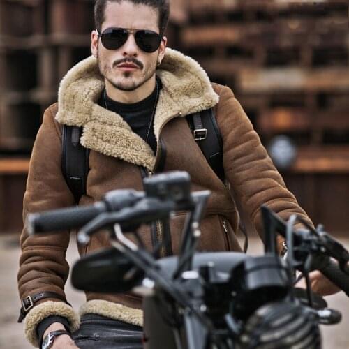 Mens Shearling Jacket Mens Fur Coat Aviation Leathercraft Pilots Coat Brown Black Original Flying Jacket B3 Sheepskin Jacket
